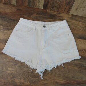 Shein Women's White Jean Denim Shorts High Waist Distressed XS